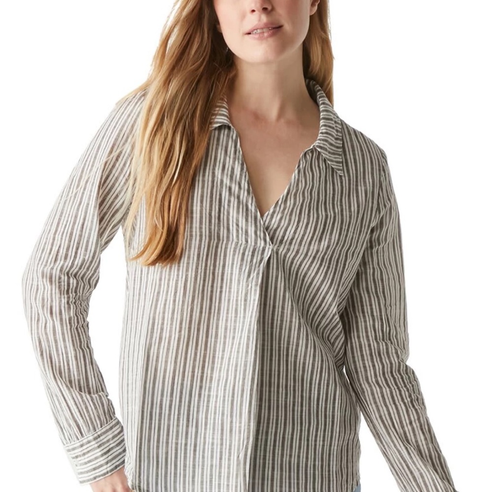 Michael Stars White and Gray Striped Button Down Shirt